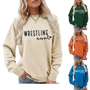 Women Crewneck Sweatshirt Cotton Blend Long Sleeve Loose Wrestling Aunt Letter Print Casual Pullover Tops Fashion