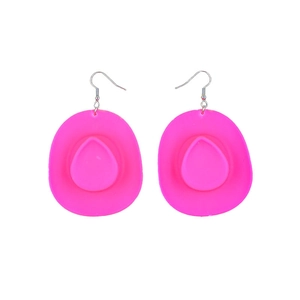 Neon pink cowboy hat drop earrings with silver hooks for western street style outfits