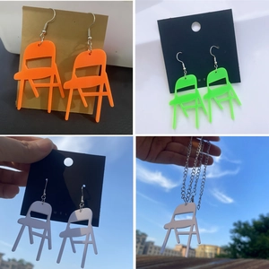 Creative Folding Chair Dangle Earrings Unique Acrylic Novelty Jewelry Fun Accessories For Women And Girls