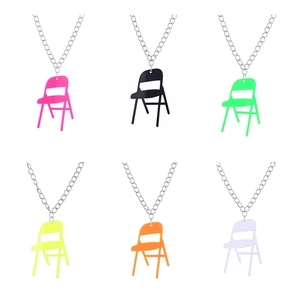 Creative mini acrylic chair pendant necklaces in six vibrant colors with silver chains