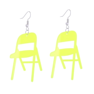 Creative fluorescent yellow acrylic folding chair earrings with silver metal hooks