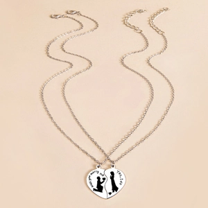 Silver puzzle heart couple necklace set with Will You Marry Me and Yes I Do engraving