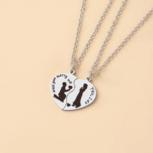Heart Puzzle Pendant Necklaces Stainless Steel Proposal Wedding Silhouette Engraved Jewelry For Couples Lovers Romantic