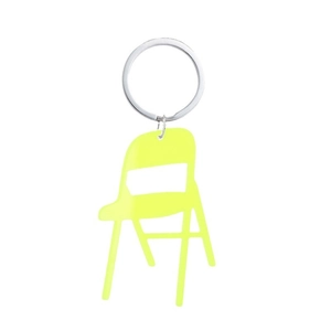 Creative fluorescent green acrylic mini folding chair keychain with silver metal ring