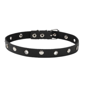 Collier ras du cou en cuir noir style punk avec rivets et œillets en métal argenté