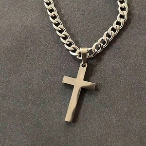 Collier Pendentif Croix En Acier Inoxydable Chaîne Gourmette Cadeau Pour Fils Bijoux Inspirants Style Poli
