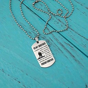 Polished silver stainless steel dog tag necklace with To My Brother engraving