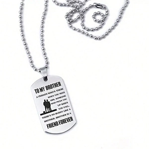 Men's stainless steel dog tag necklace with To My Brother message and beaded chain