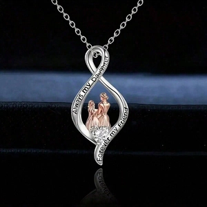 Collier infini mère-fille avec pierre de cœur or rose et citation gravée