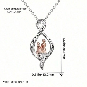 Collier mère-fille bicolore avec pendentif cœur infini et message gravé au dos