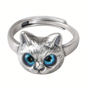 Cute Cat Ring Adjustable Open Band Animal Shape Finger Jewelry Zinc Alloy Vintage Style Accessories For Women Men