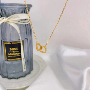 Collier Double Cœur Entrelacé Alliage De Zinc Pendentif Cœurs Entrelacés Minimaliste Bijoux Pour Femmes Filles Élégant Chic