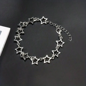 Bracelet À Maillons Étoiles Creuses En Alliage De Zinc Plaqué Argent Réglable Y2K Bijoux Streetwear Pour Femmes