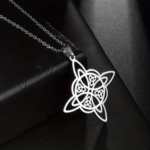 Double-layer Witch's Knot necklace in stainless steel on a premium black jewelry box