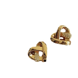Exquisite gold heart-shaped stud earrings with sparkling pavé zircons for women