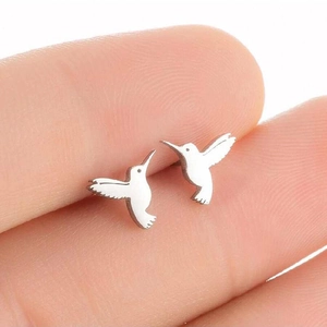 Hummingbird Stud Earrings Polished Stainless Steel Minimalist Small Animal Shape Delicate Jewelry For Women Daily Wear