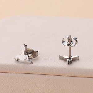 Minimalist hummingbird stud earrings in stainless steel with fine textured details