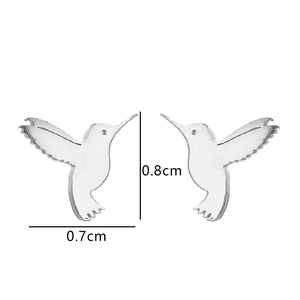 Minimalist silver hummingbird stainless steel stud earrings measuring 0.8cm by 0.7cm