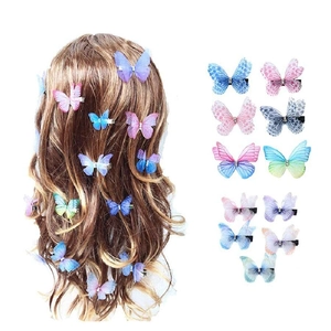 Dolci Fermagli per Capelli a Farfalla in Tulle per Bambine Sfumati con Strass Organza Becco d'Anatra Accessori
