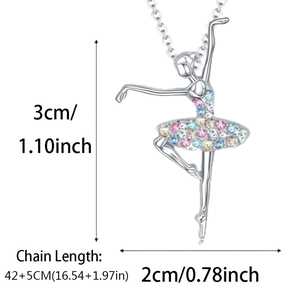 Collier avec pendentif ballerine et strass colorés sur une chaîne en argent