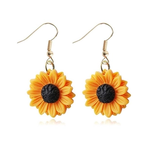 Boucles d'oreilles pendantes tournesol en alliage de zinc avec pétales jaunes vifs