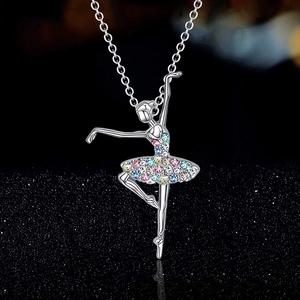 Collier Pendentif Ballerine En Alliage Strass Colorés Chaîne De Clavicule Bijoux Élégants Cadeau Pour Femmes Et Filles