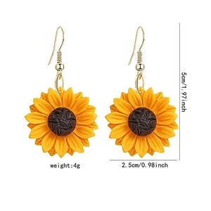 Boucles d'oreilles tournesol avec pétales jaunes et crochets dorés incluant les mesures