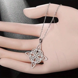 Double-layered Celtic knot pendant necklace in polished silver stainless steel