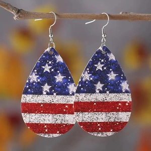 Classic American flag teardrop earrings with red white stripes and blue stars in glitter finish
