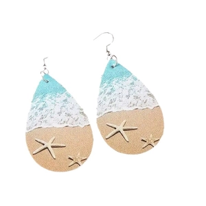Fashionable ocean beach wave pattern teardrop earrings made of textured PU leather