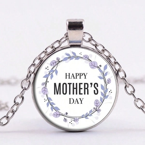 Muttertag Anhänger Halskette Zinklegierung Glas Lila Blumenkranz Runder Charme Schmuck Geschenk Für Frauen