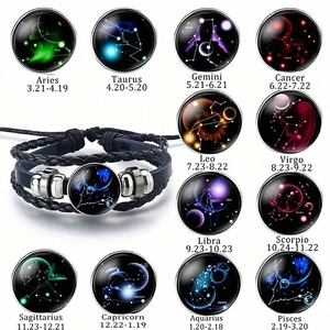 Sternzeichen Leder Geflochtenes Armband Mehrlagig Handgefertigt Verstellbar Punk Hip Hop Konstellation Armreif Herren Damen Schmuck