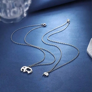 Juego de collares de elefante de acero inoxidable con colgante de madre e hijo