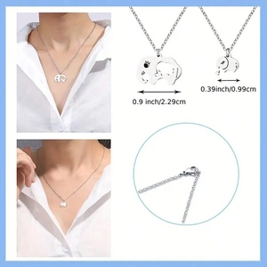 Conjunto de collares con colgante de elefante madre e hijo de acero inoxidable