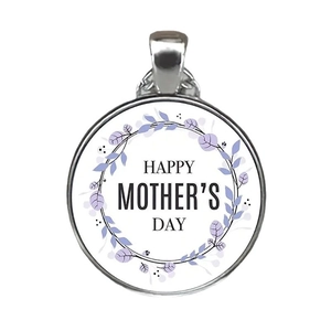 Silberne Zinklegierung Halskette zum Muttertag mit lila Blumenmuster und Happy Mother's Day