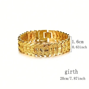 Men's retro gold-plated zinc alloy chain bracelet with star textures and dimensions