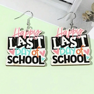 Happy Last Day Of School Ξύλινα Κρεμαστά Σκουλαρίκια Σχολική Σεζόν Τυπωμένη Καρδιά Δώρο Αποφοίτησης Κοσμήματα