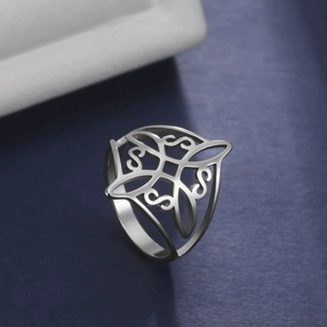 Silver stainless steel Irish knot ring with hollow Celtic floral patterns for men