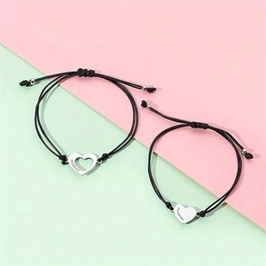 Adjustable Mother Daughter bracelets with heart pendants and engraved lettering