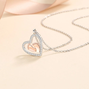 Collier Pendentif Cœur En Alliage Zirconium Empreintes De Bébé Bijoux Mère Enfant Pour Femmes Cadeau Fête Des Mères