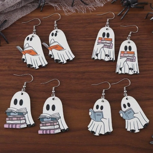 Halloween ghost book earrings set, 4 pairs of gothic acrylic jewelry for book lovers