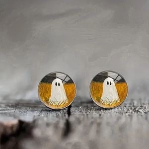 Boucles D'oreilles Fantôme Halloween Rond Alliage Verre Cabochon Mignon Nouveauté Bijoux De Fête Pour Femmes Filles
