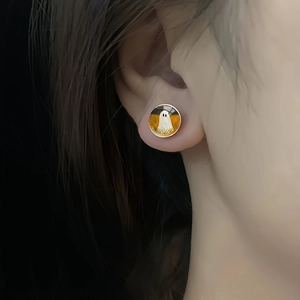 Boucles d'oreilles fantôme en verre pour Halloween avec finition en métal argenté brillant