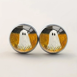 Boucles d'oreilles fantôme en verre avec illustration créative pour le thème Halloween