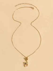 Detailed view of a gold-plated elk pendant necklace with adjustable lobster clasp chain