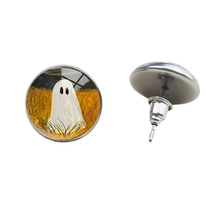 Boucles d'oreilles fantôme en verre cabochon pour Halloween avec dos en métal