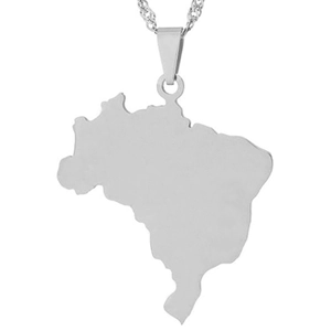 Brazil Map Pendant Necklace Stainless Steel Minimalist National Outline Ethnic Geography Style Jewelry Unisex