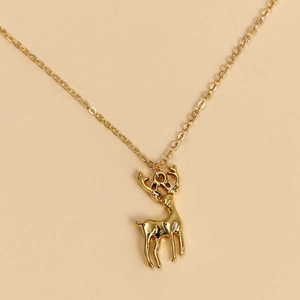 Elegant gold elk pendant necklace with detailed antlers on a fine link chain for women