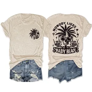 Women T-Shirt Cotton Blend Short Sleeve Round Neck Graphic Print Skull Palm Tree Vintage Street Loose Casual