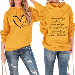 Front and back view of mustard yellow hoodie with Keep Shining inspirational text